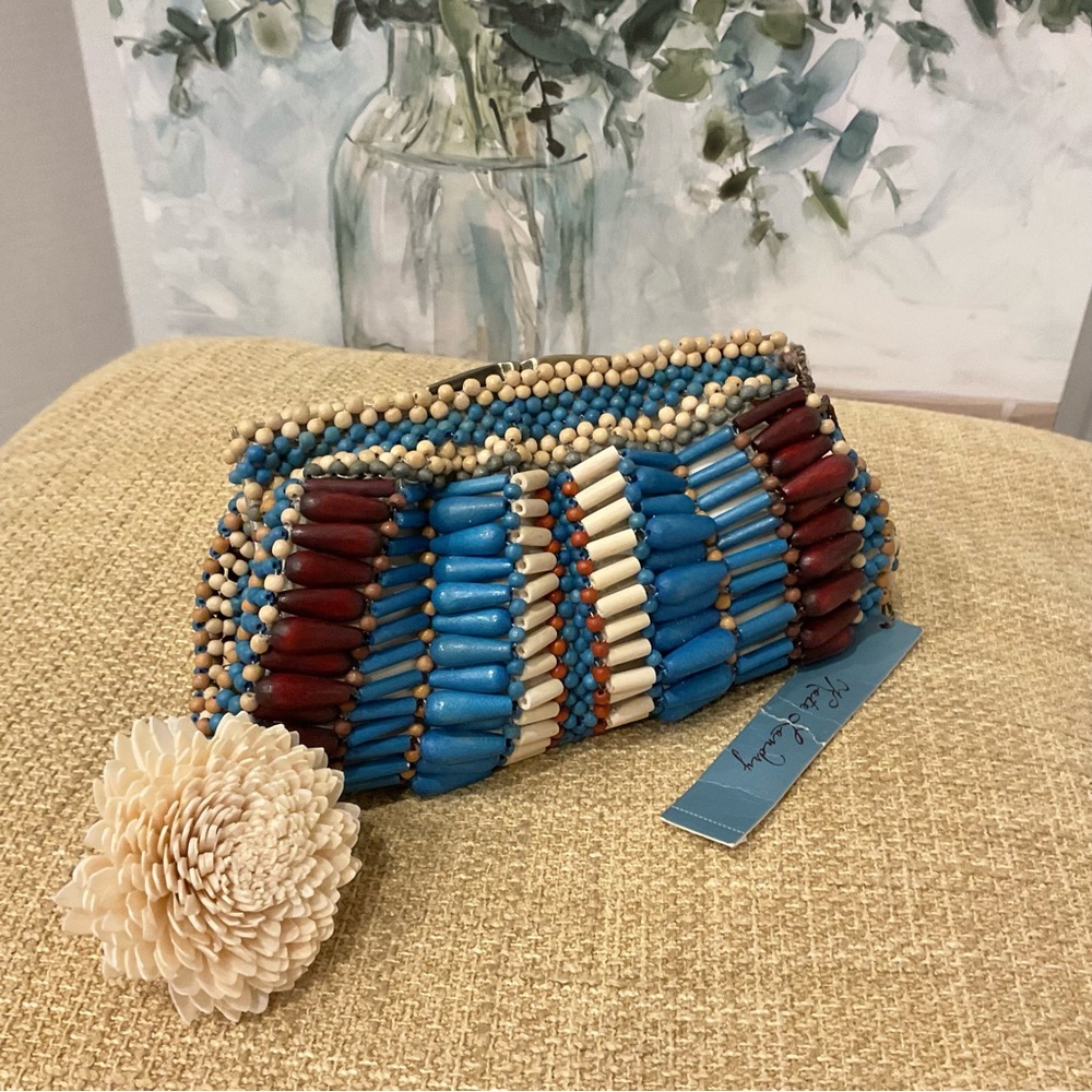 Kate Landry Boho Wooden Beaded Clutch, NWT